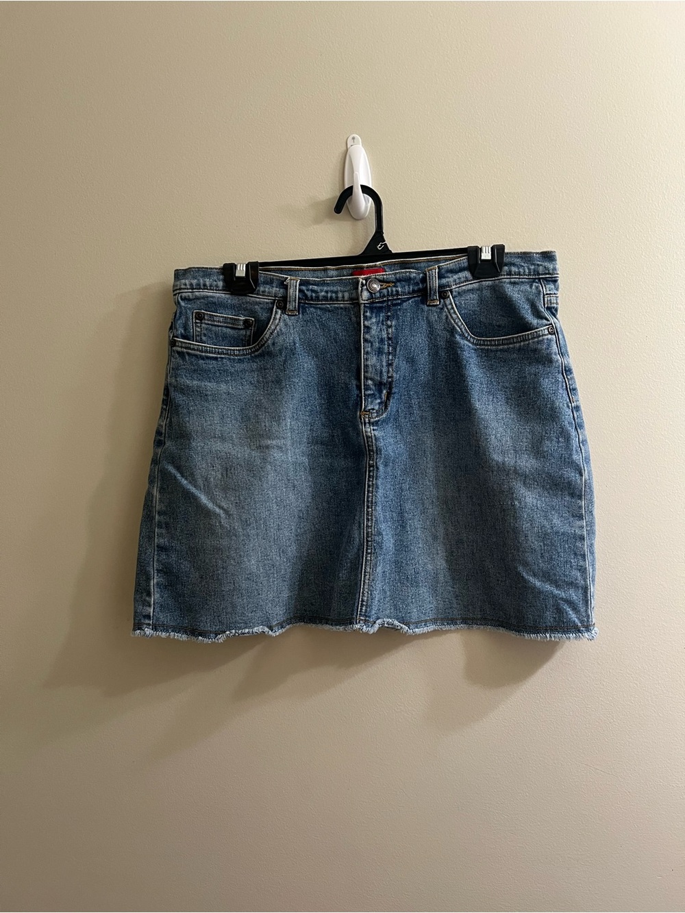 Mossimo Stretch Blue Denim Skirt with Frayed Hem Size 11